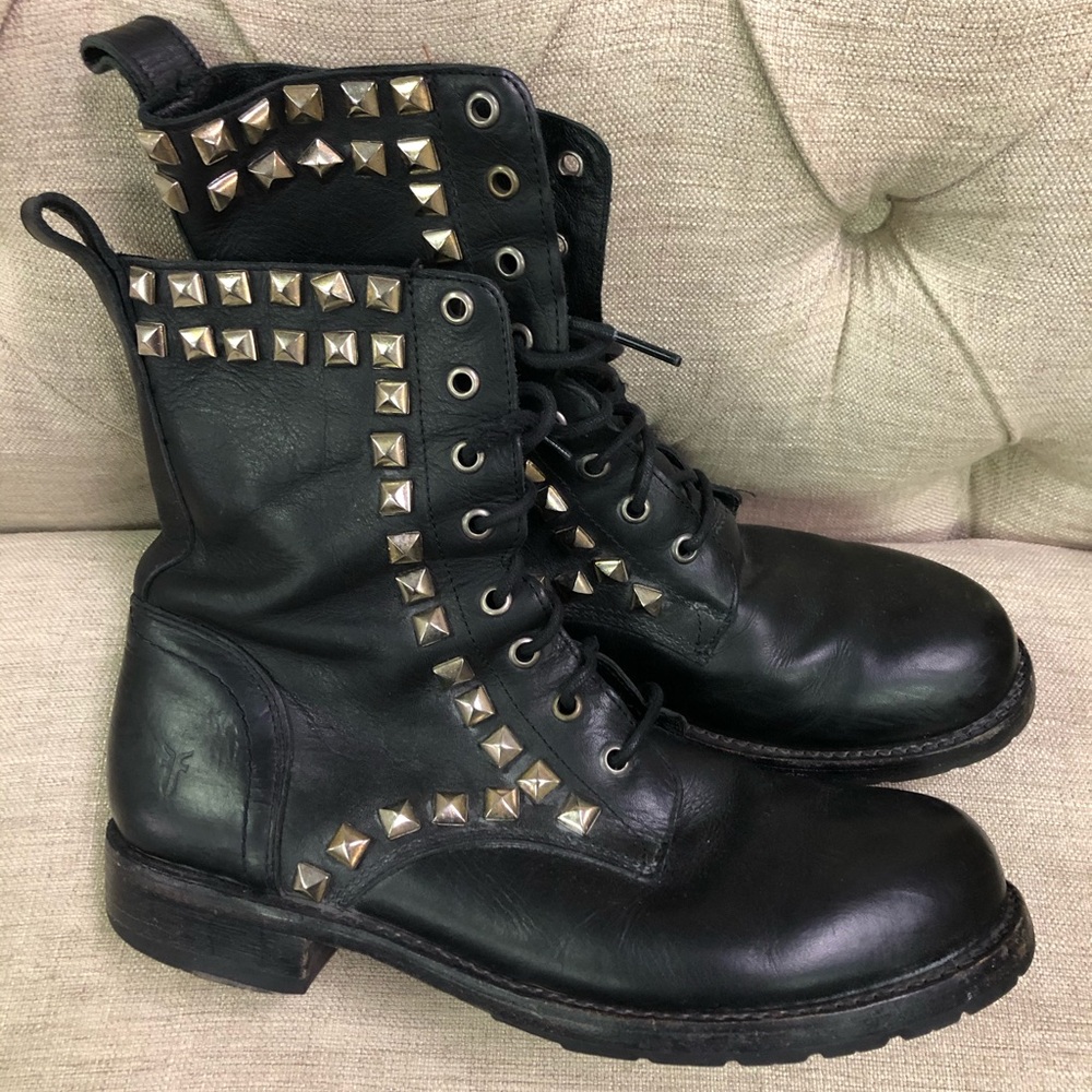 Frye leather studded combat boots